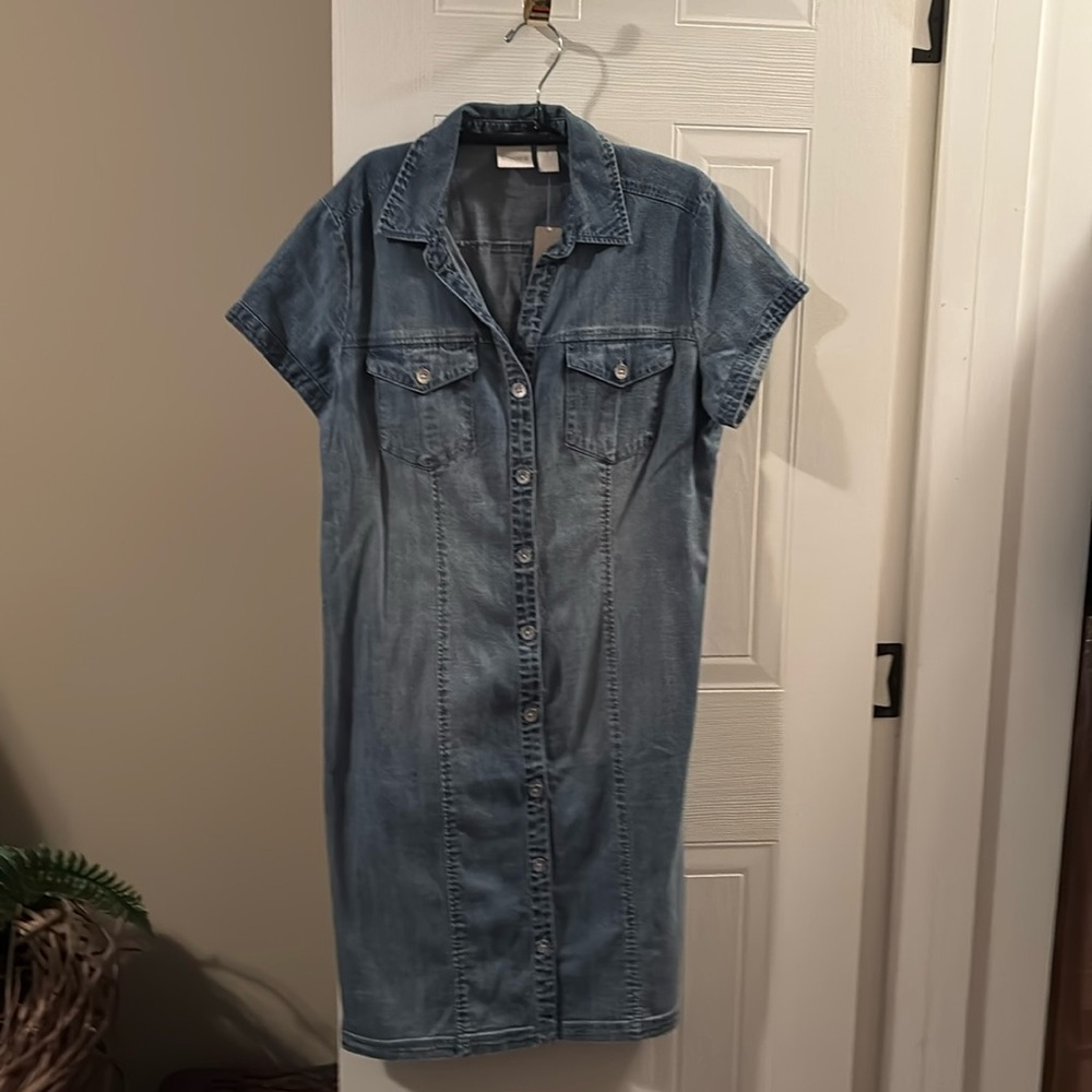 Chicos Denim Button-Up Dress - Size 1